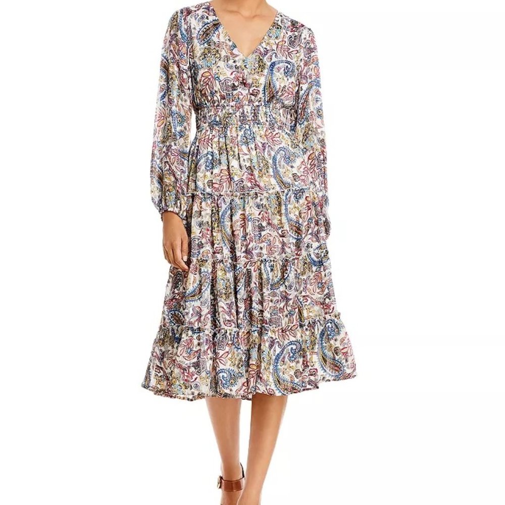 Aqua Paisley Print Tiered Midi Dress Size Small